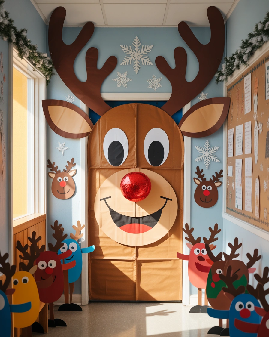 Reindeer Themed Christmas Classroom Door Decoration