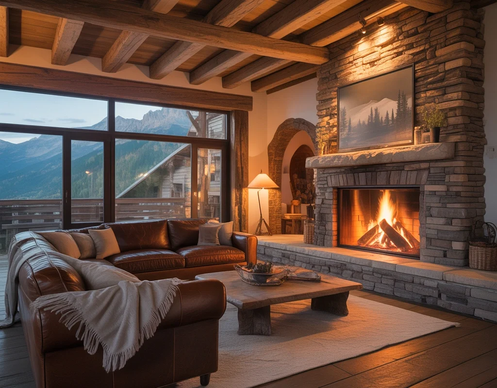 Rustic Stone Corner Fireplace