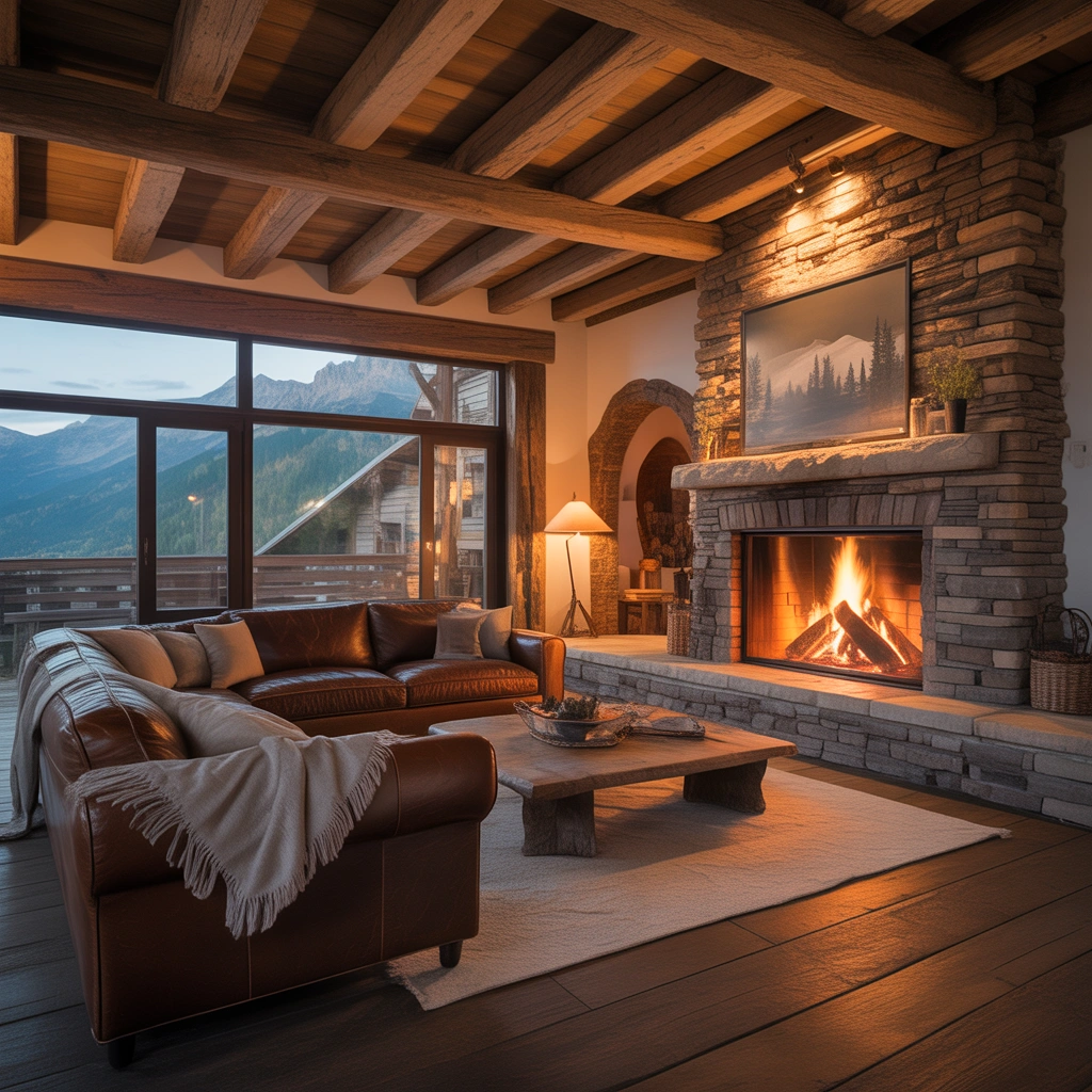 Rustic Stone Corner Fireplace