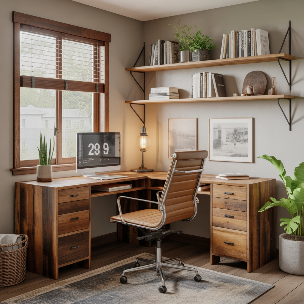 Rustic Wooden Corner Desk for a Warm and Comfortable Workspace