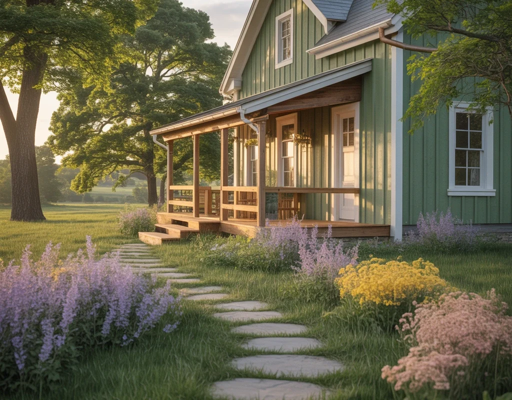 Sage Green Farmhouse Exterior Paint Color for a Natural and Peaceful Country Feel