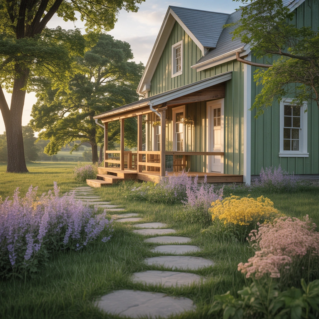 Sage Green Farmhouse Exterior Paint Color for a Natural and Peaceful Country Feel