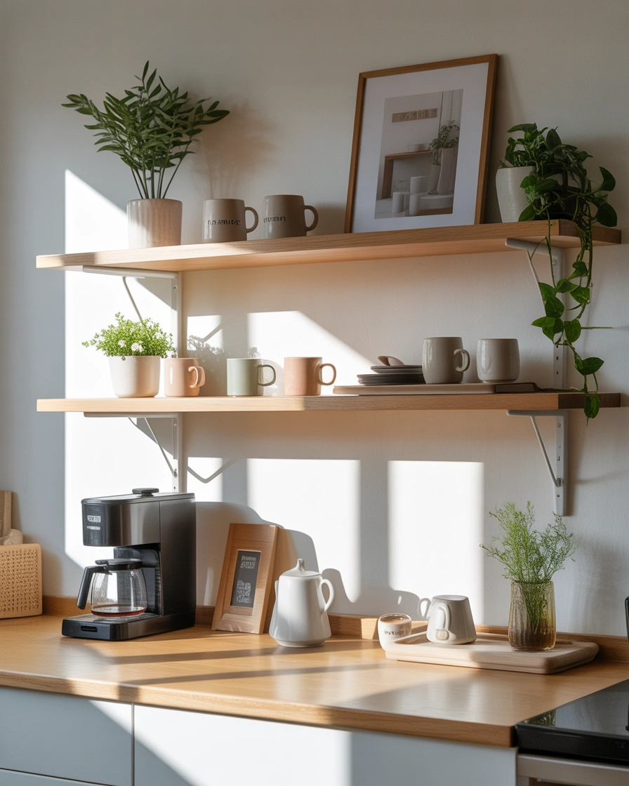 Scandinavian Coffee Bar Shelf With Simple Elegance