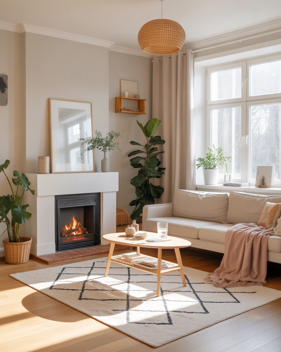 Scandinavian Style Fireplace With Cozy Neutral Colors