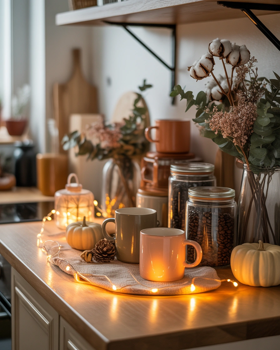 Seasonal Decor Coffee Bar Shelf Idea