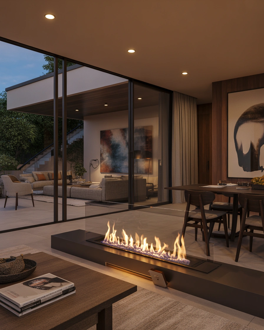 See Through Gas Fireplace Between Two Rooms