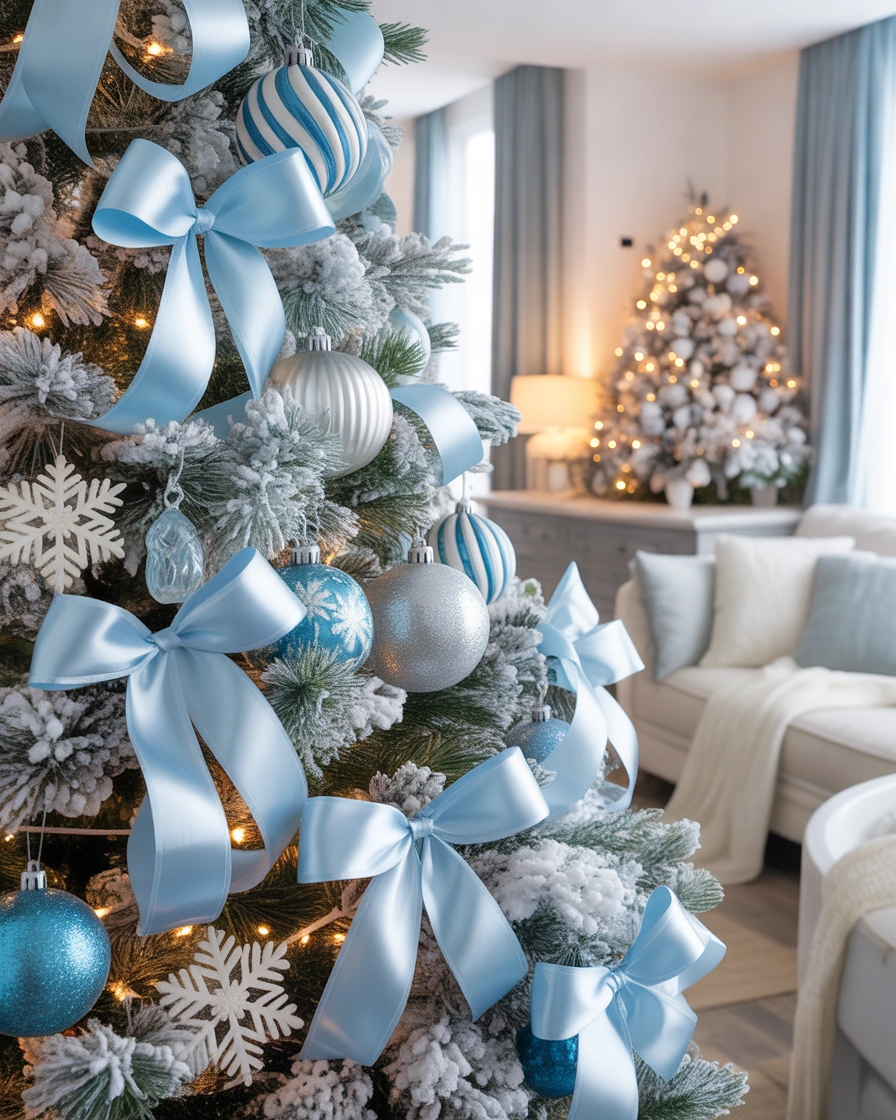 Silver and Blue Winter Wonderland Bow Decorations