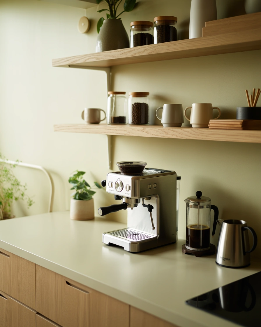 Small Apartment Coffee Bar Shelf With Smart Storage