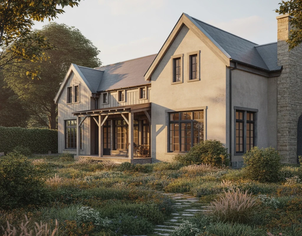 Soft Beige Farmhouse Exterior Paint Color for a Warm and Inviting Appearance