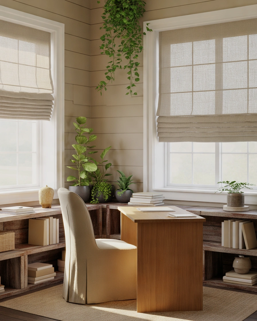 Soft Neutral Roman Shades for Modern Farmhouse Homes