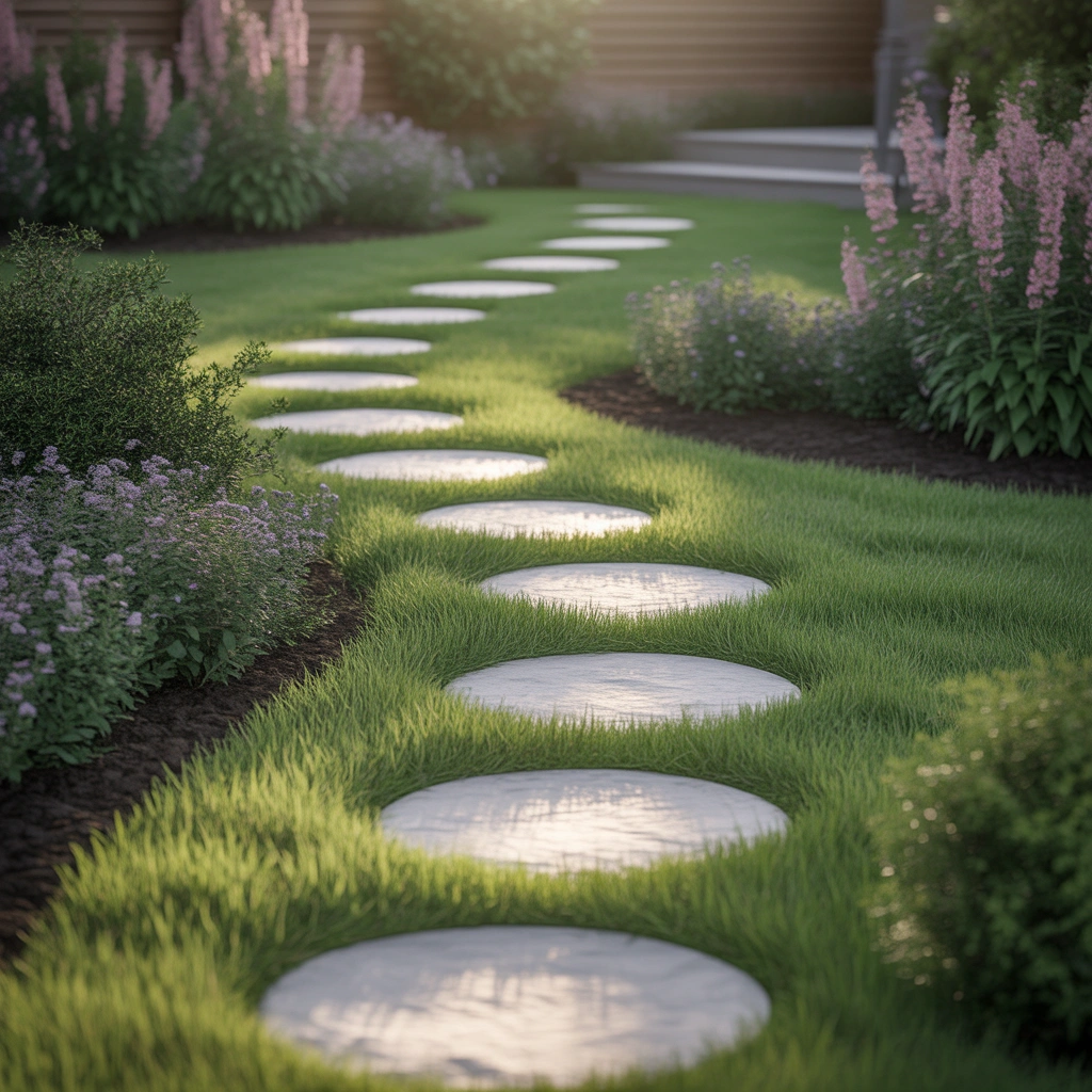 Stepping Stone Pathway Through Greenery