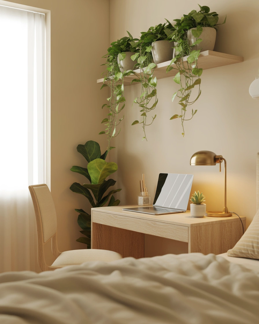Style a Bedroom Desk With Greenery