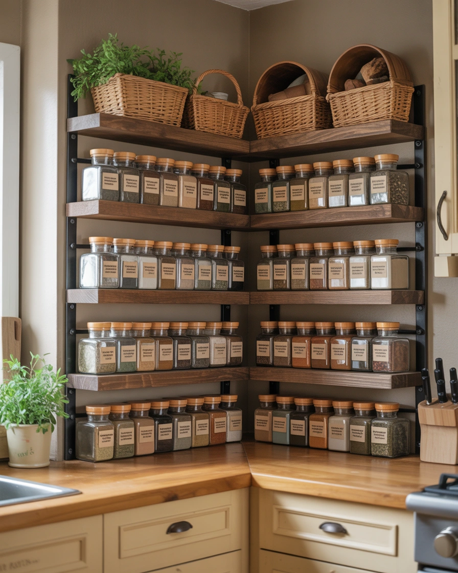 Turn Your Corner Shelf Into a Beautiful Spice Display