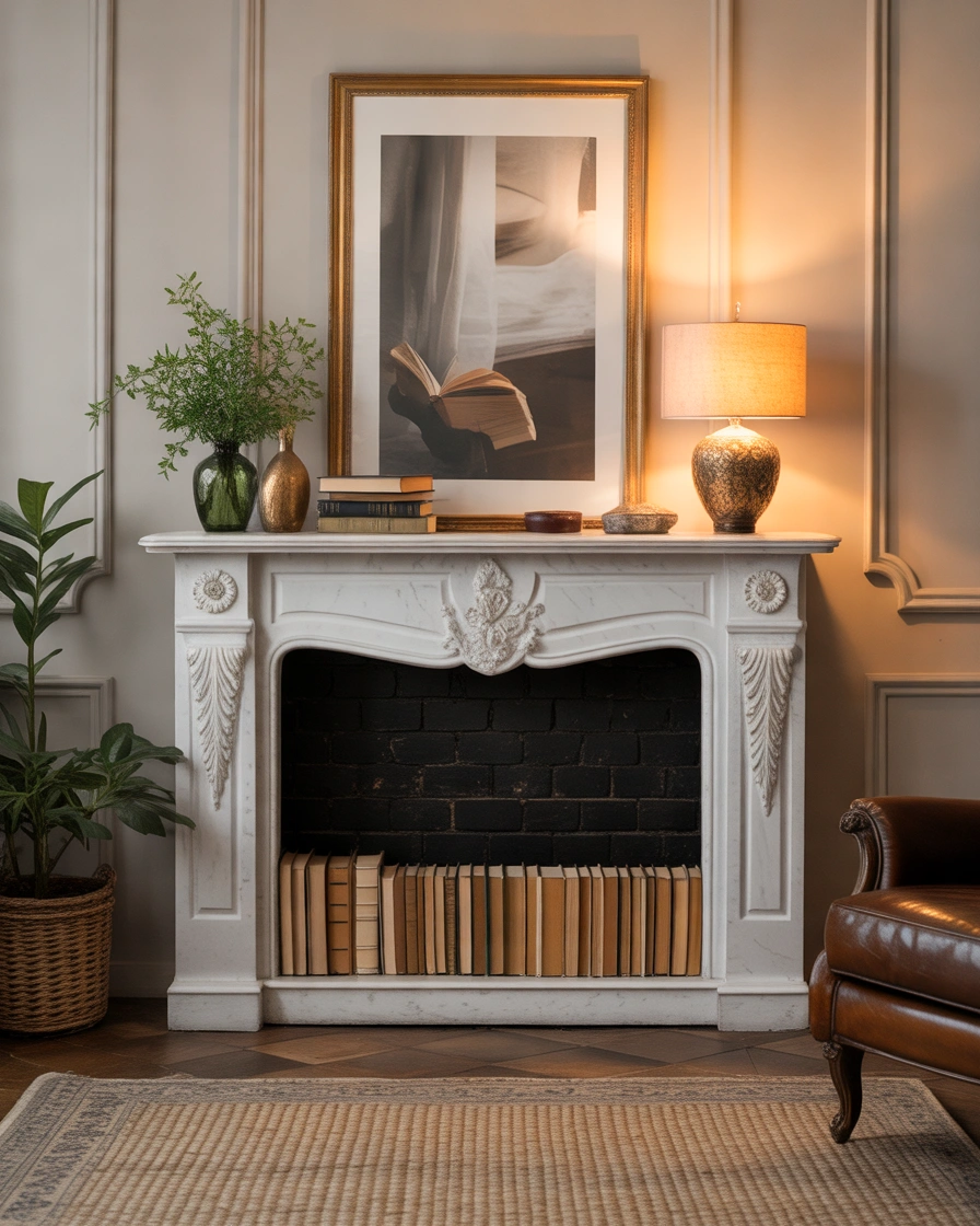Turn Your Empty Fireplace Into a Stylish Book Display