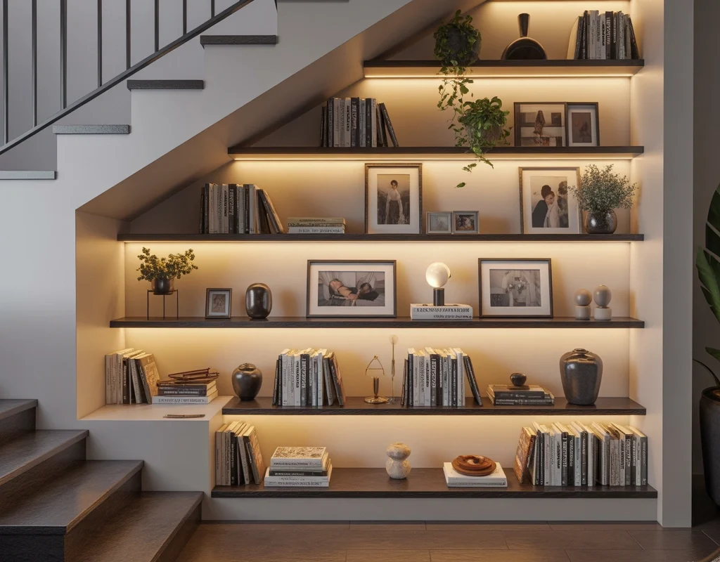 Under Stairs Display Shelves for Decorative Elegance