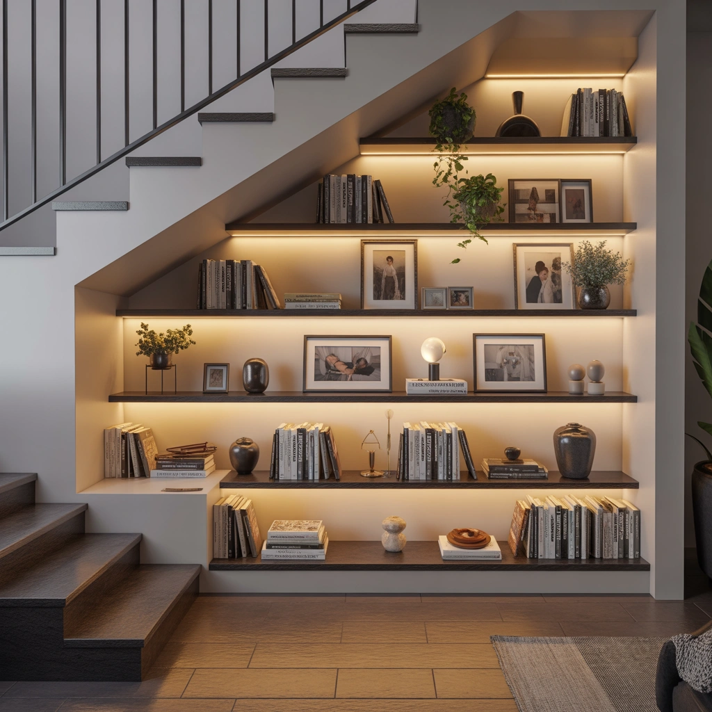 Under Stairs Display Shelves for Decorative Elegance