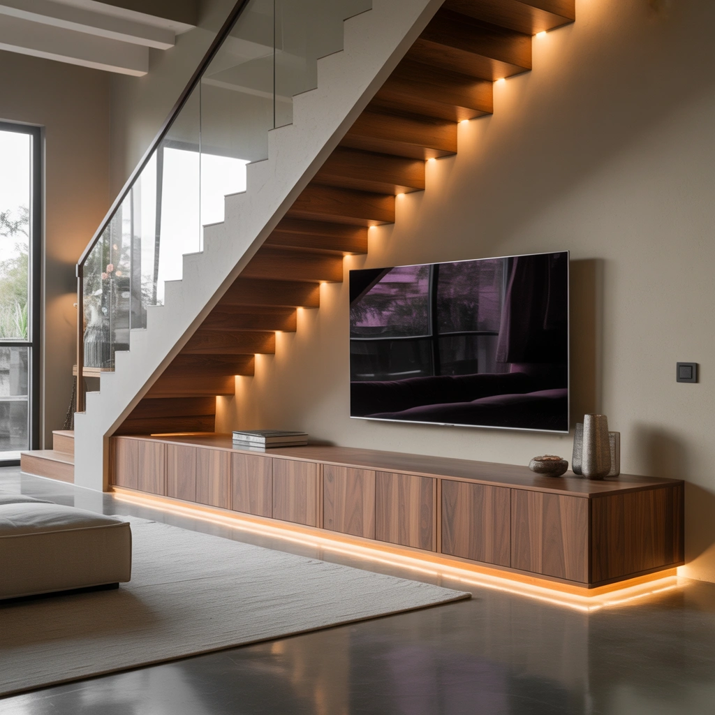 Under Stairs Entertainment Center and TV Wall Design