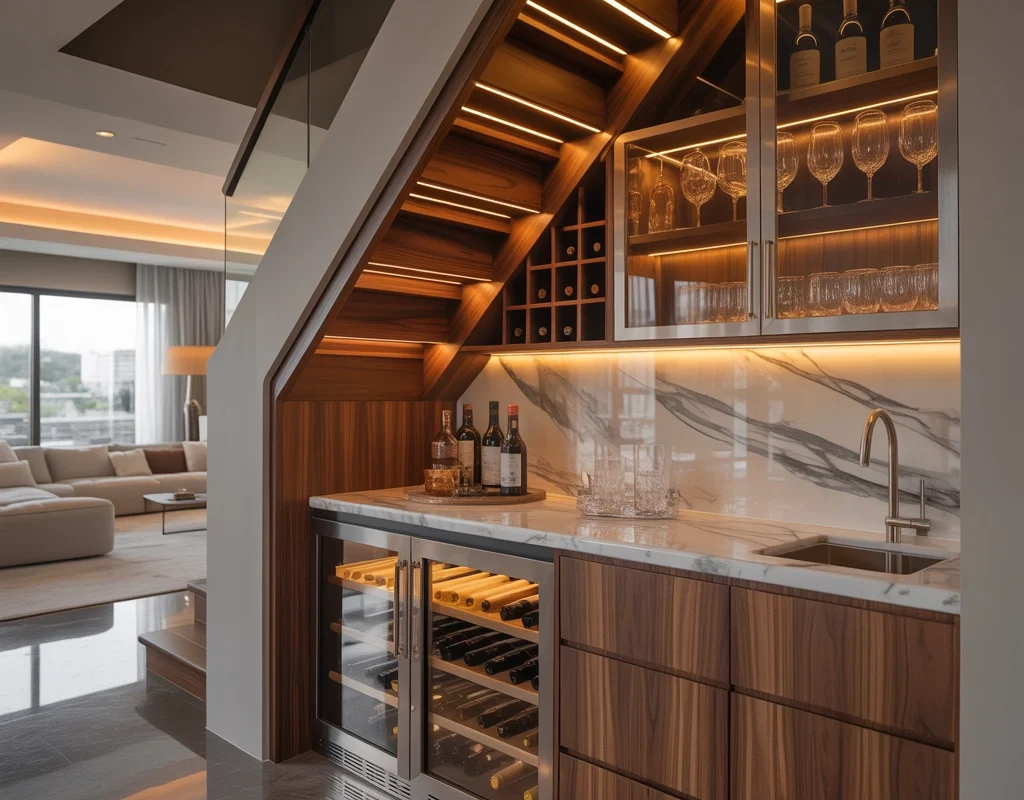 Under Stairs Wine Storage and Mini Bar Area