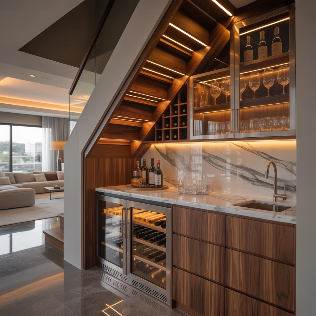Under Stairs Wine Storage and Mini Bar Area