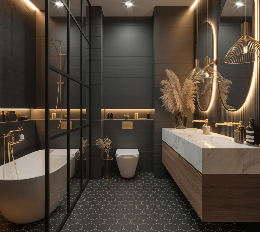 Use Black Flooring With Gold Decorative Elements
