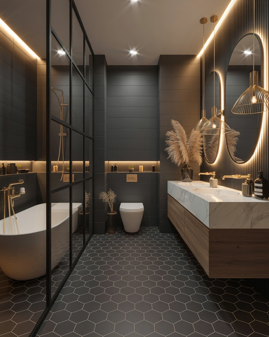 Use Black Flooring With Gold Decorative Elements