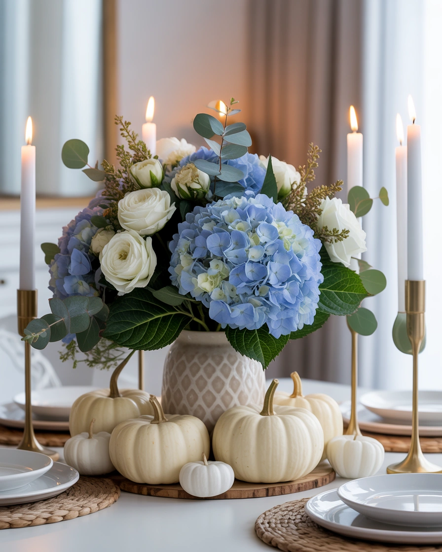 Use Blue Floral Arrangements as a Thanksgiving Centerpiece
