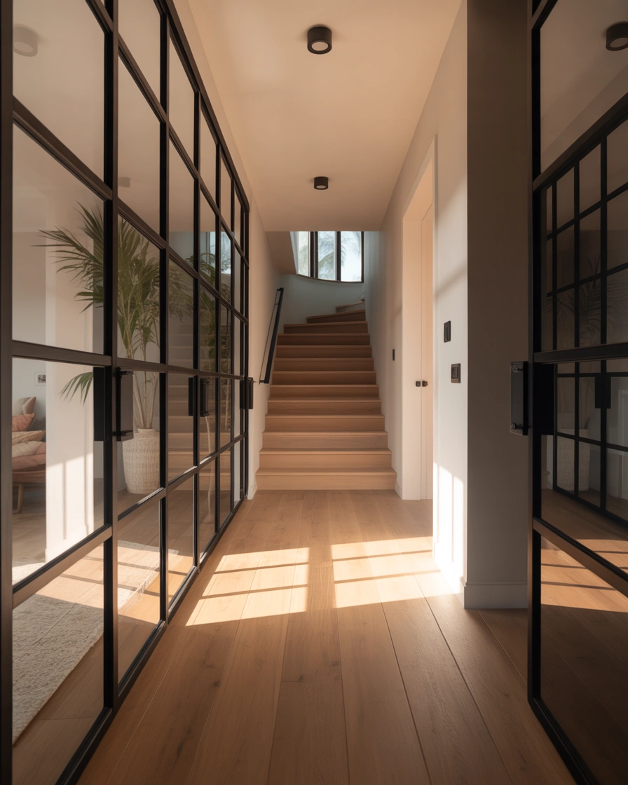 Use Glass Doors to Bring More Light Into a Dark Hallway