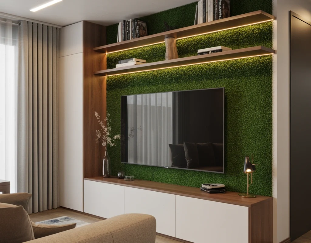 Use Grass Wall Panels Behind the TV Area