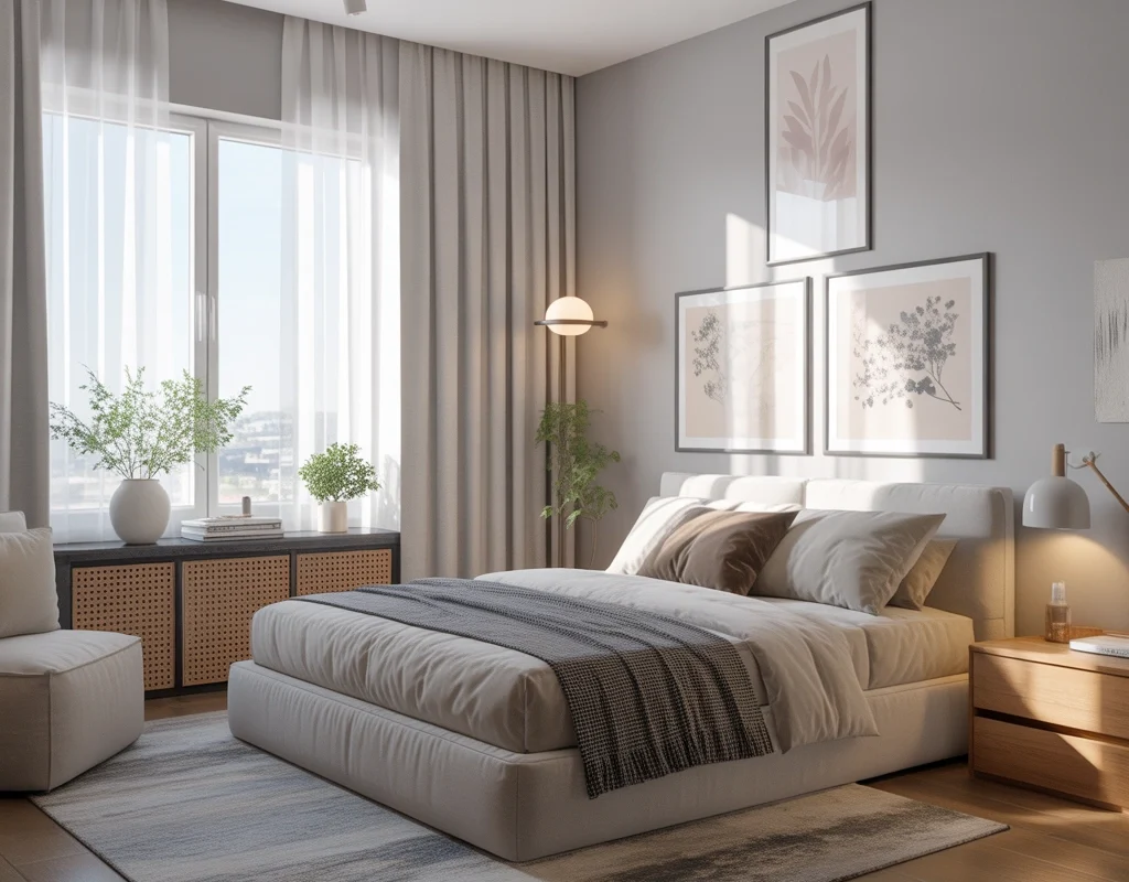 Use Gray Curtains in a Small Bedroom to Create More Space