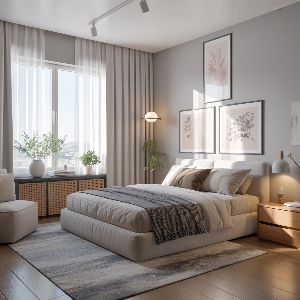 Use Gray Curtains in a Small Bedroom to Create More Space
