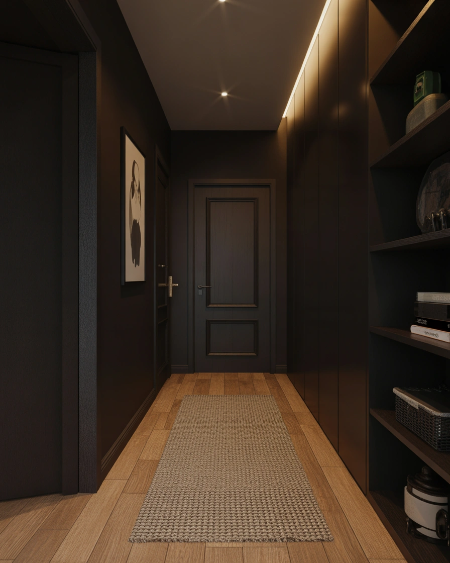Use Light Flooring to Balance a Dark Hallway Design