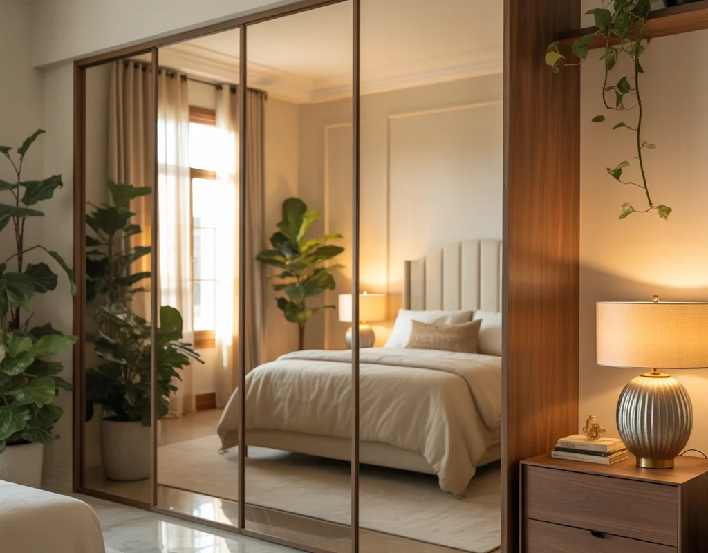 Use Mirrors to Create an Elegant and Spacious Bedroom Door Design