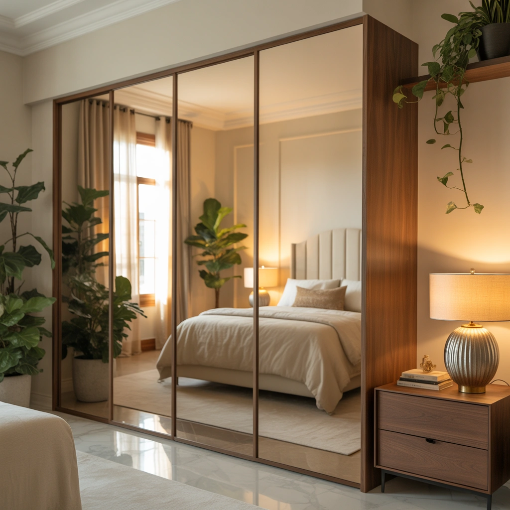 Use Mirrors to Create an Elegant and Spacious Bedroom Door Design
