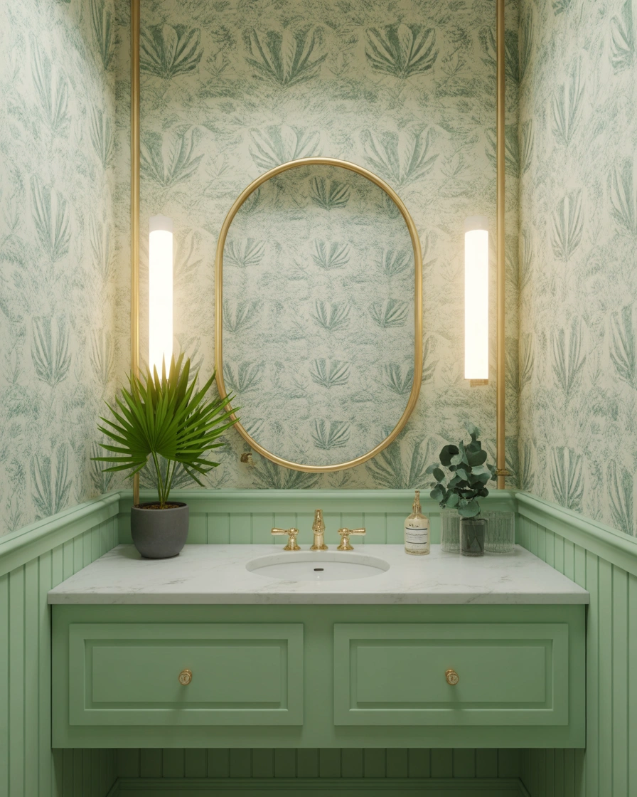 Use Seafoam Green Wallpaper for a Creative Bathroom Transformation