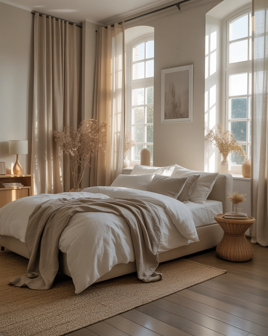 Use Soft Curtains and Natural Fabrics for an Elegant Feel