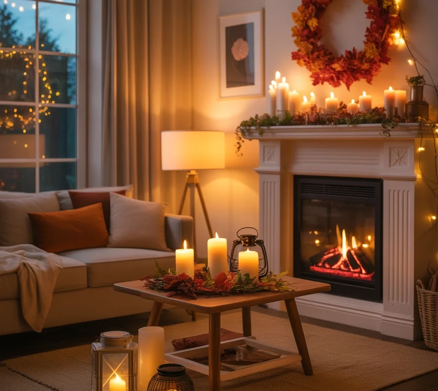 Use Thanksgiving Candles and Warm Lighting for a Cozy Atmosphere