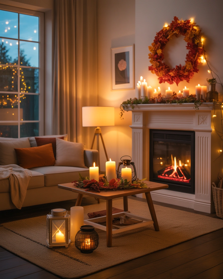 Use Thanksgiving Candles and Warm Lighting for a Cozy Atmosphere