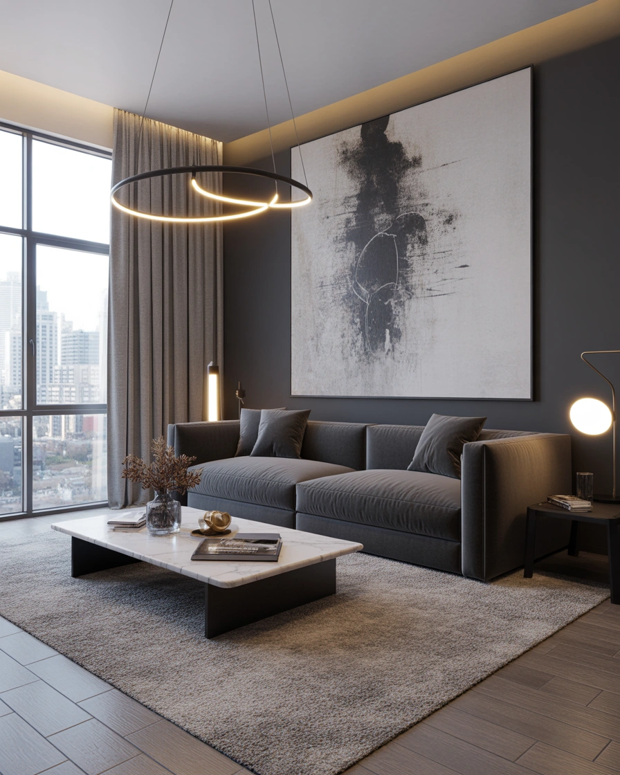 Use Wall Art to Create a Stylish Background Behind Your Dark Grey Couch