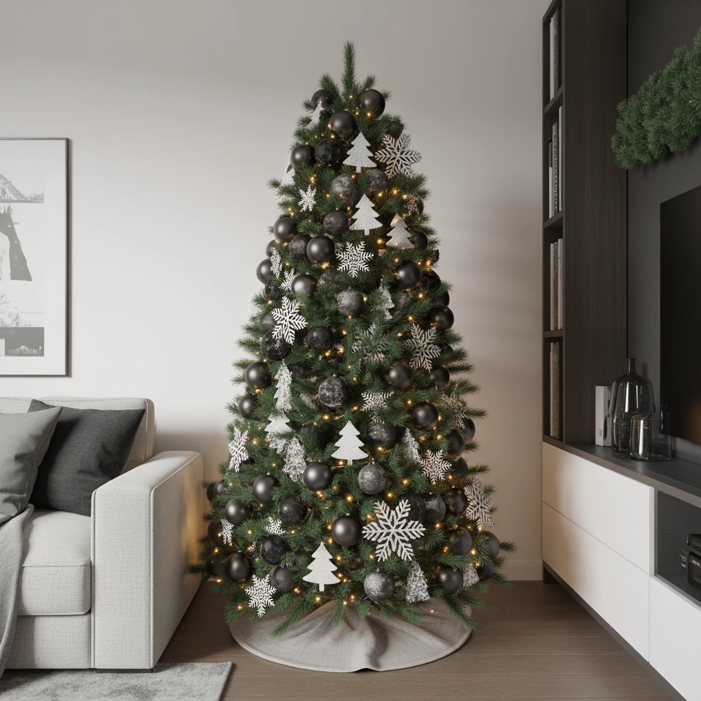 Use a Black and White Modern Slim Christmas Tree Theme