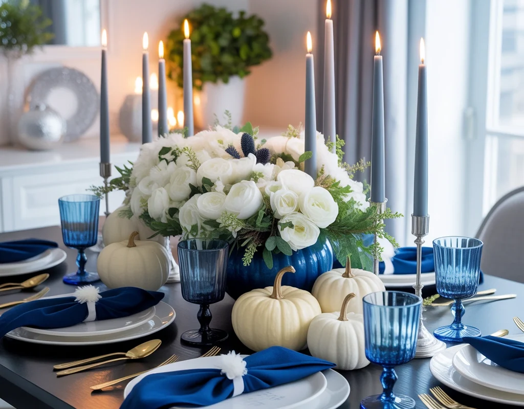 Use a Blue and White Thanksgiving Table Theme for a Fresh Look