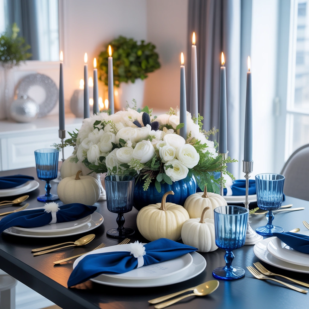 Use a Blue and White Thanksgiving Table Theme for a Fresh Look