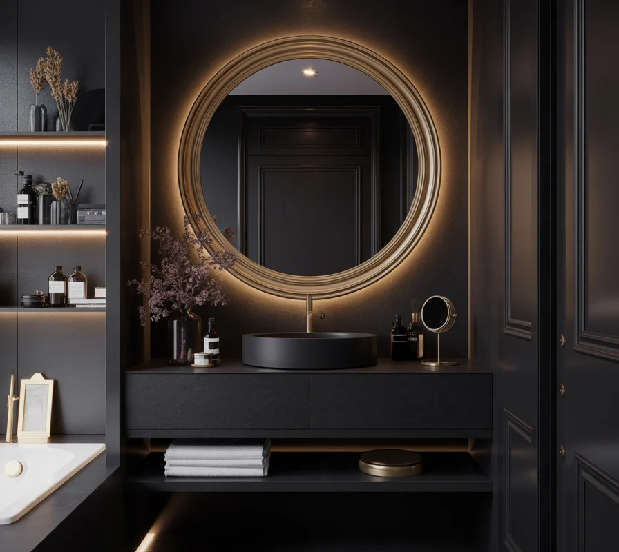 Use a Large Gold Framed Mirror as the Centerpiece