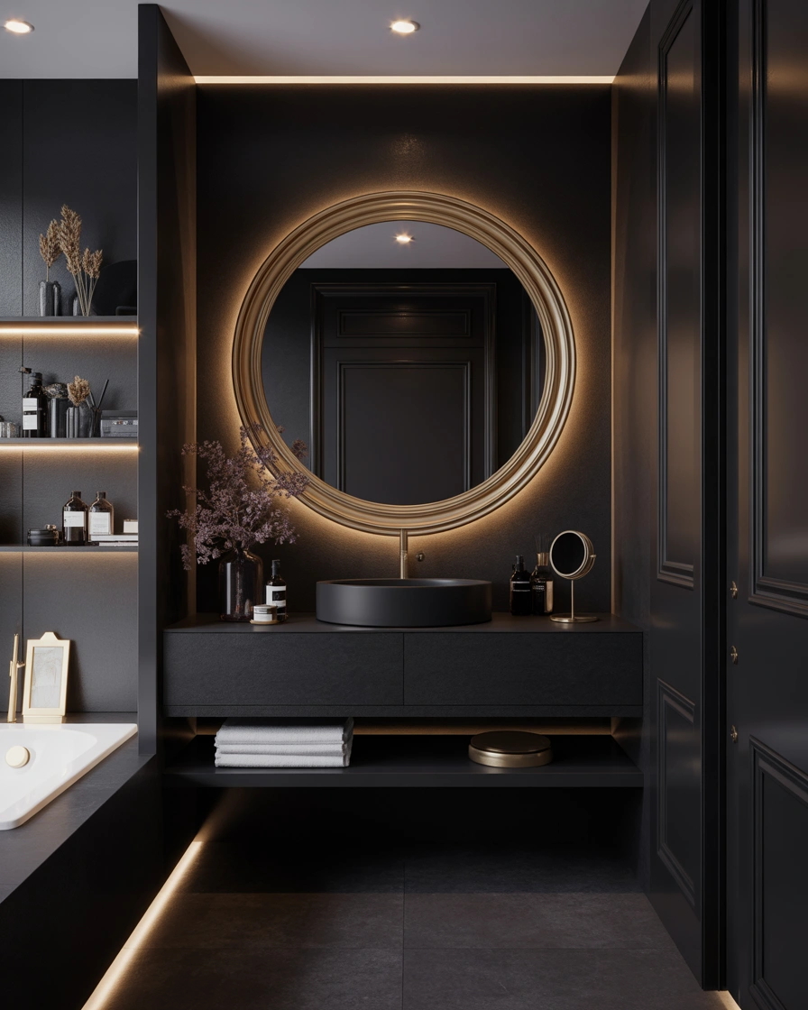 Use a Large Gold Framed Mirror as the Centerpiece