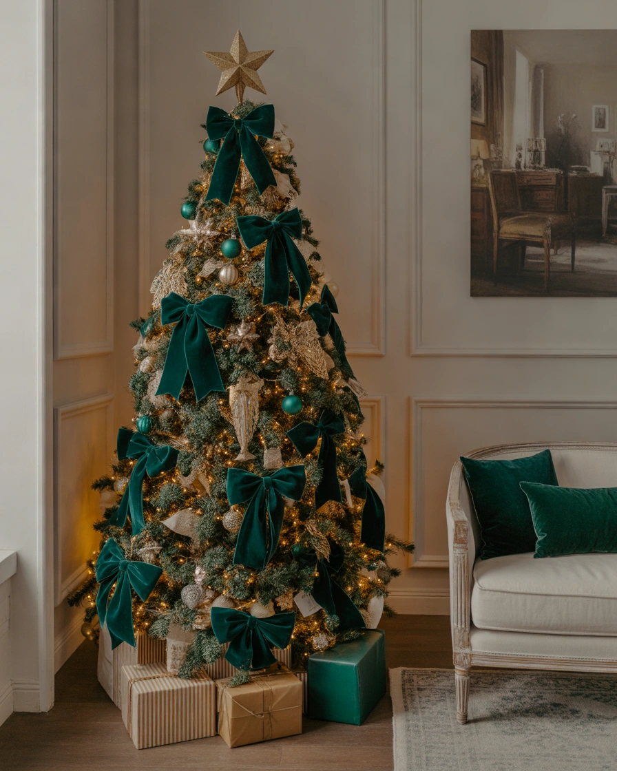Velvet Ribbon Bows for an Elegant Vintage Christmas Tree