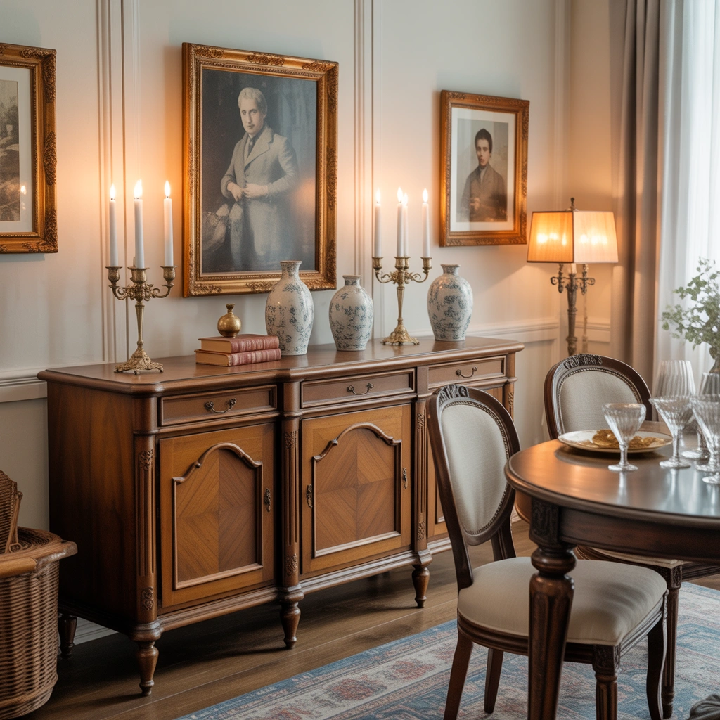 Vintage Dining Buffet Styling With Antique Charm