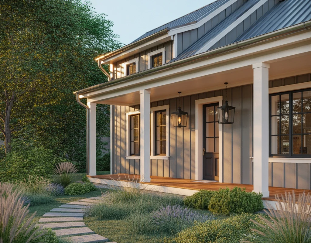 Warm Gray Farmhouse Exterior Paint Color for a Balanced Neutral Home Design