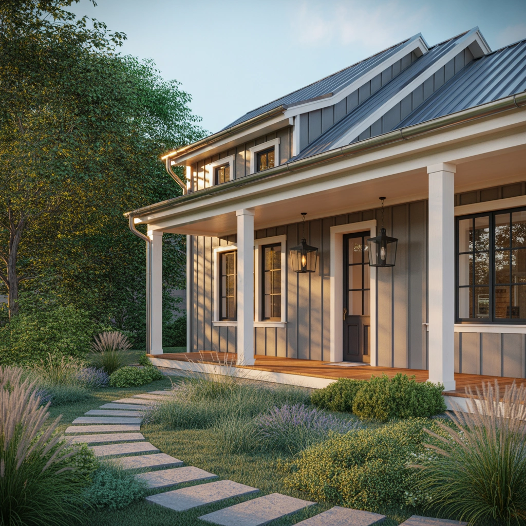 Warm Gray Farmhouse Exterior Paint Color for a Balanced Neutral Home Design
