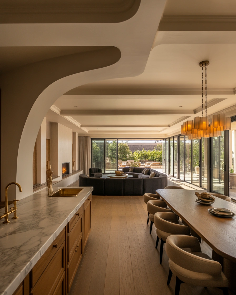 Wide Open Kitchen Arch Design for Spacious Homes