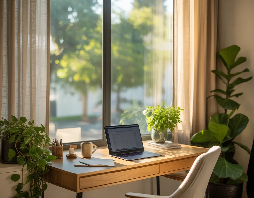 Window Side Home Office Desk Setup