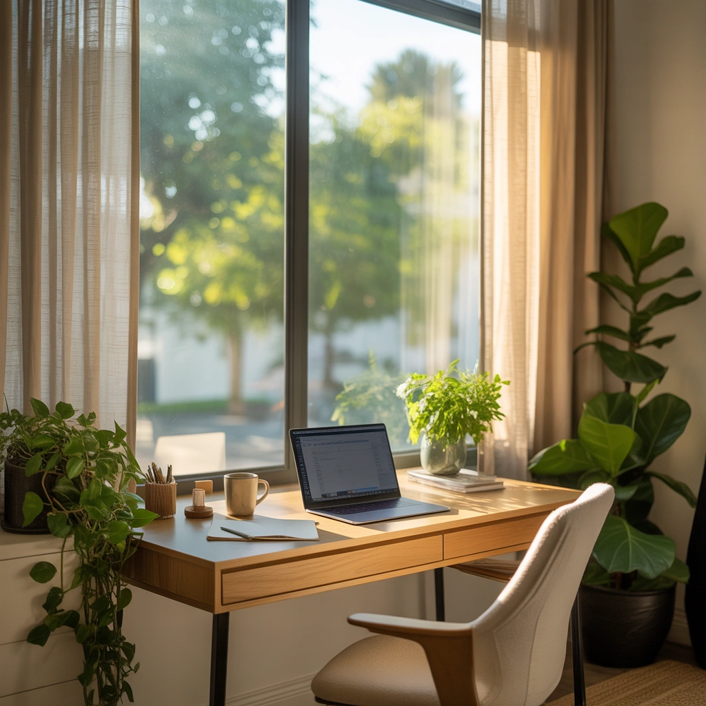 Window Side Home Office Desk Setup